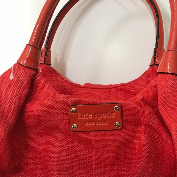 Kate Spade NY Red Ombre Fade Canvas Satchel Shoulder Bag with Pink Lining EUC - Picture 6 of 10